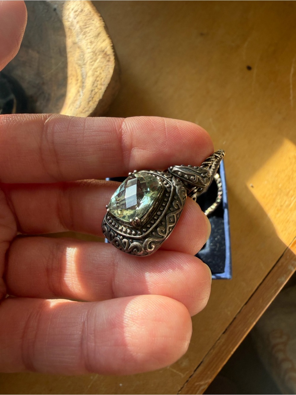Effy Silver-Tone Necklace with Light Green Cushion-Cut Stone - Picture 2 of 4